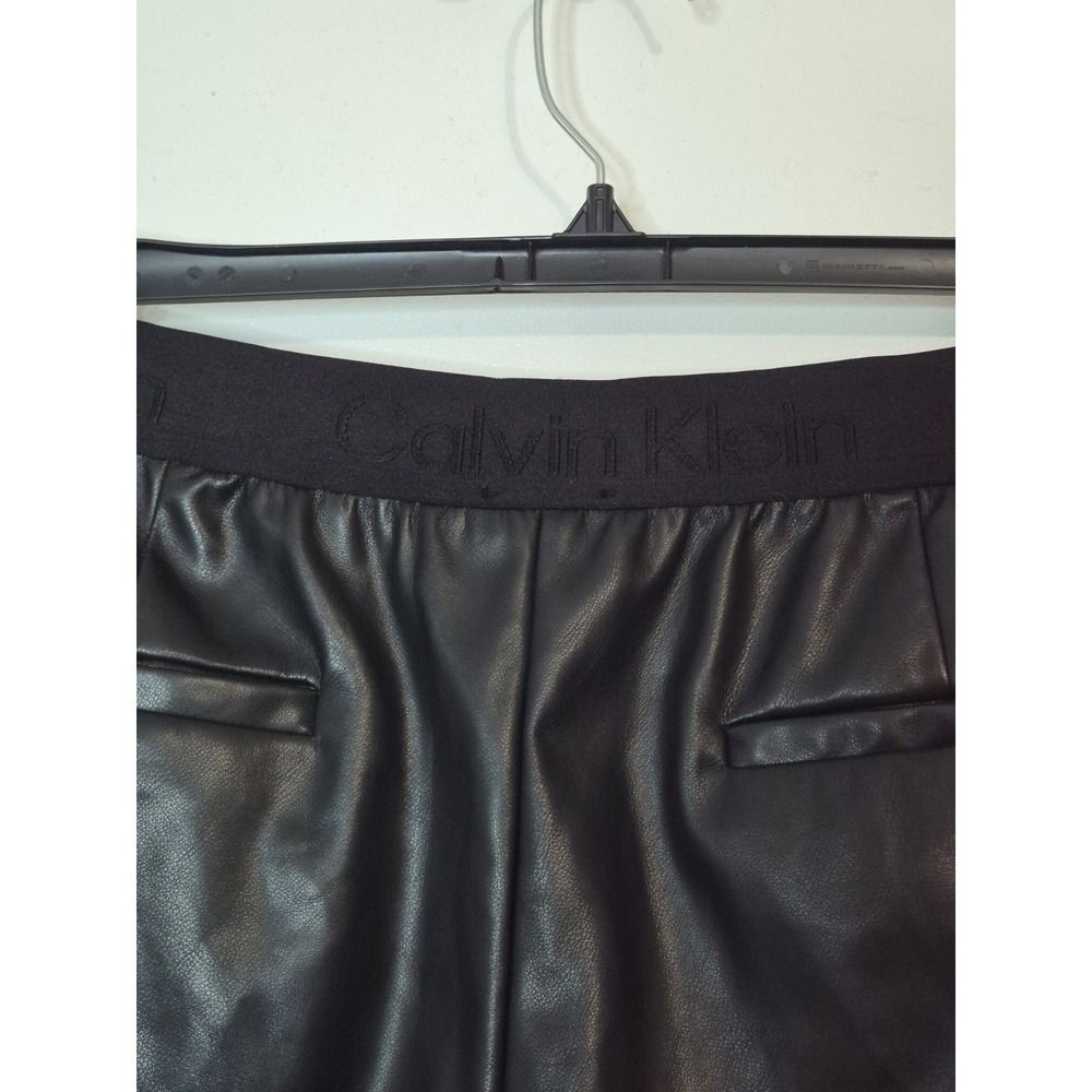Calvin Klein Women's Medium Black Faux Leather Pants Straight Leg Y2K Sleek - Picture 7 of 10